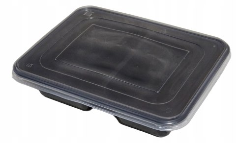 Pojemnik obiadowy PP czarny 227x178x50 dzielony 2 komory z przykrywką 50szt Pojemnik obiadowy PP czarny 227x178x50 dzielony 2 komory z przykrywką 50szt