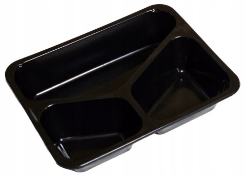 Pojemnik obiadowy PP czarny 227x178x50 dzielony 3 komory z przykrywką 50szt Pojemnik obiadowy PP czarny 227x178x50 dzielony 3 komory z przykrywką 50szt