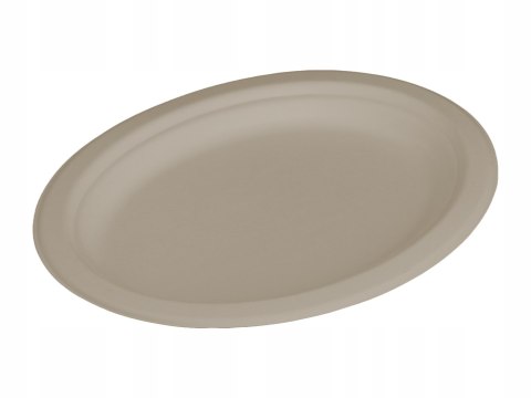Talerz jednorazowy beżowy owalny EKO pulpa z trzciny 32x26cm talerze 50szt Talerz jednorazowy beżowy owalny EKO pulpa z trzciny 32x26cm talerze 50szt