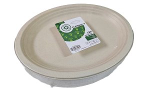 Talerz jednorazowy beżowy owalny EKO pulpa z trzciny 32x26cm talerze 50szt