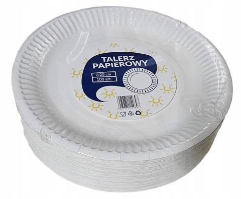 Talerz jednorazowy papierowy biały okrągły EKO talerze 20cm 100szt Talerz jednorazowy papierowy biały okrągły EKO talerze 20cm 100szt