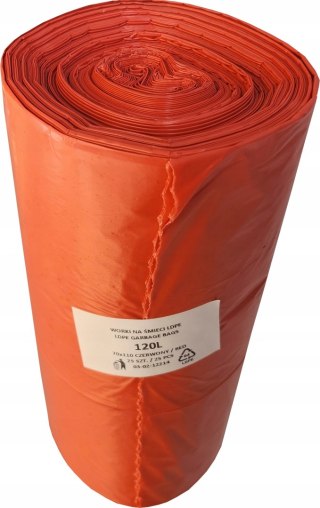 Worki na śmieci super mocne 120L x 25 sztuk czerwone do segregacji odpadów