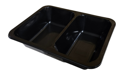 Pojemnik obiadowy PP czarny 227x178x50 dzielony 2 komory z przykrywką 50szt Pojemnik obiadowy PP czarny 227x178x50 dzielony 2 komory z przykrywką 50szt