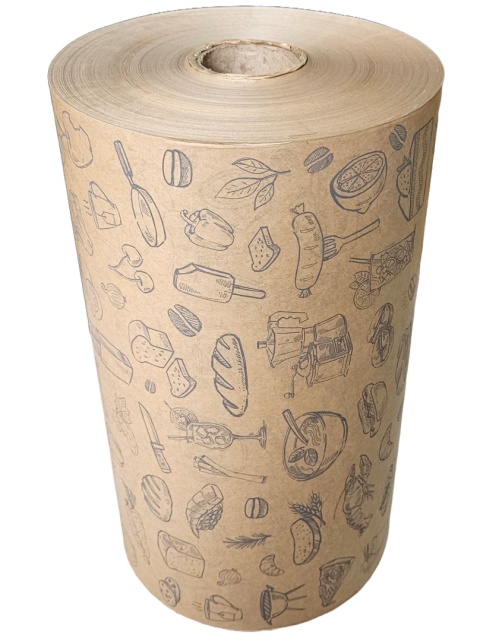 Papier do wędlin ryb serów żywności PE brązowy piktogramy rolka 35cm 10kg atest
