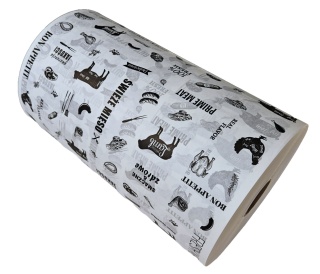 Papier do wędlin ryb serów żywności PE biały z nadrukiem rolka 35cm 10kg atest